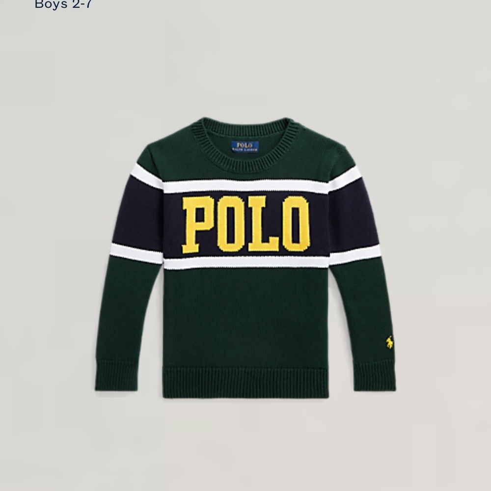 Ralph Lauren Green Sweater with Navy and White Stripes